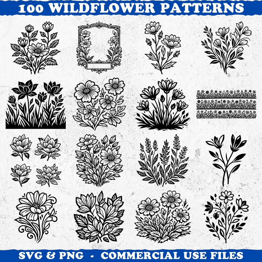 Wildflower Patterns Svg & Png Bundle for Cricut and Laser Engrave ...