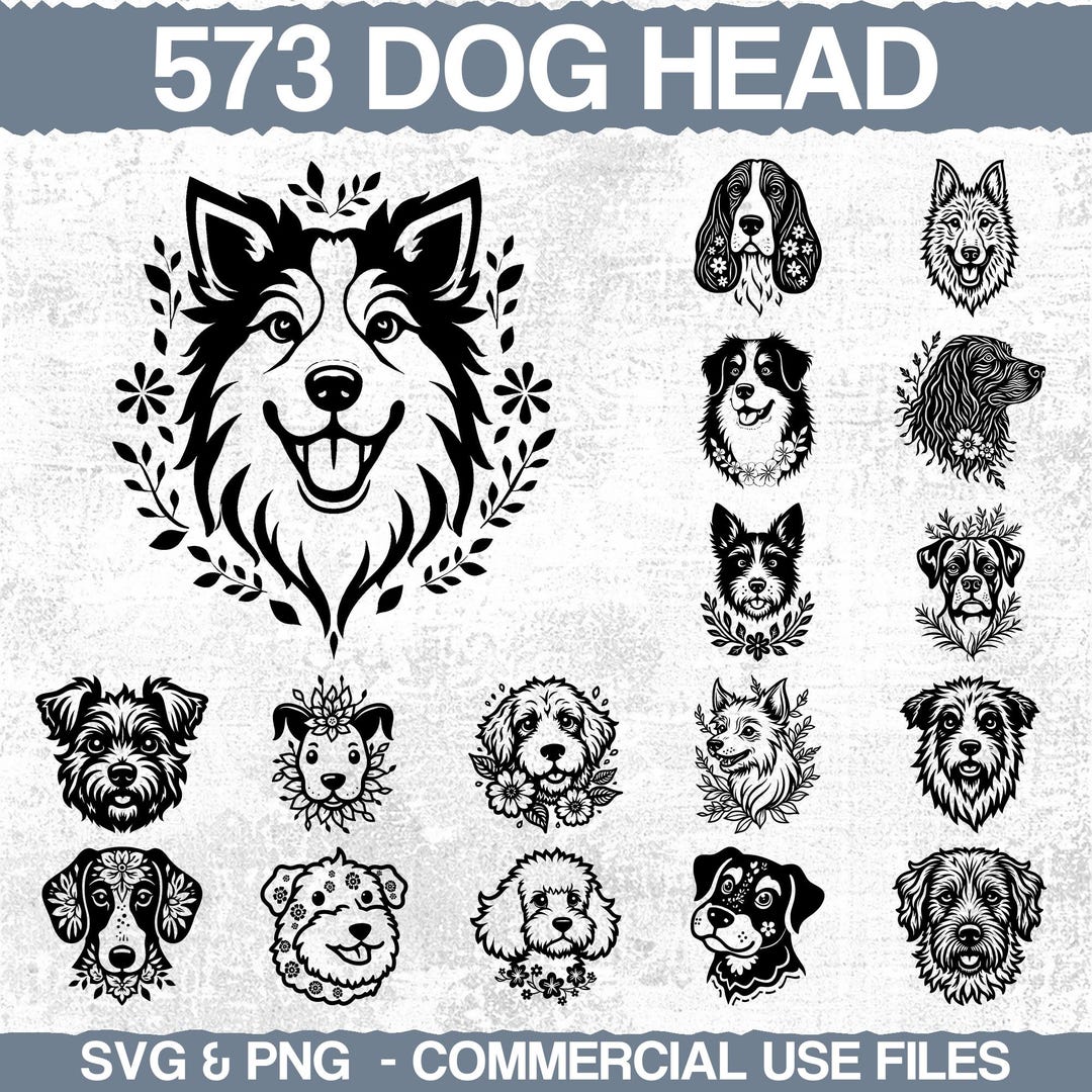 Dog Head Complete Breeds Floral Svg & Png Bundle for Cricut and Laser ...