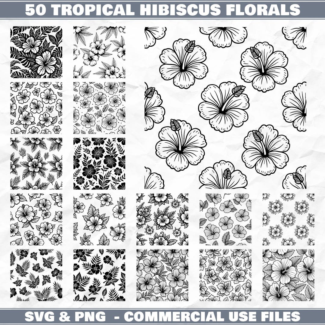 Tropical Hibiscus Florals Svg & Png Bundle for Cricut and Laser Engrave ...