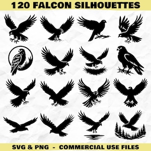 Falcon Silhouettes Svg & Png-paket för Cricut- och lasergraveringsprojekt, direktnedladdningar