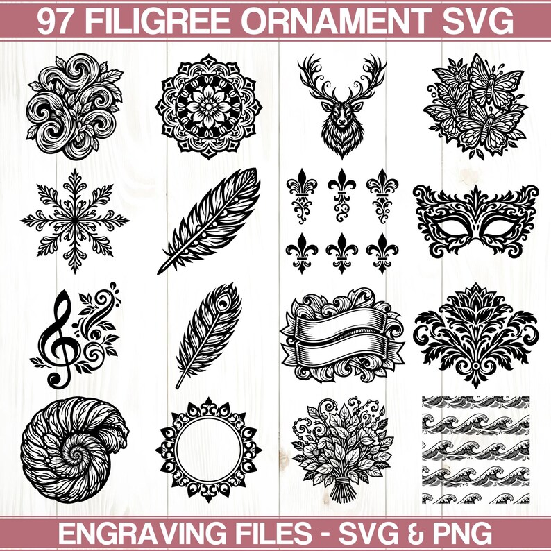 Filigree Ornament Svg & Png Bundle for Cricut and Laser Engrave Crafts ...