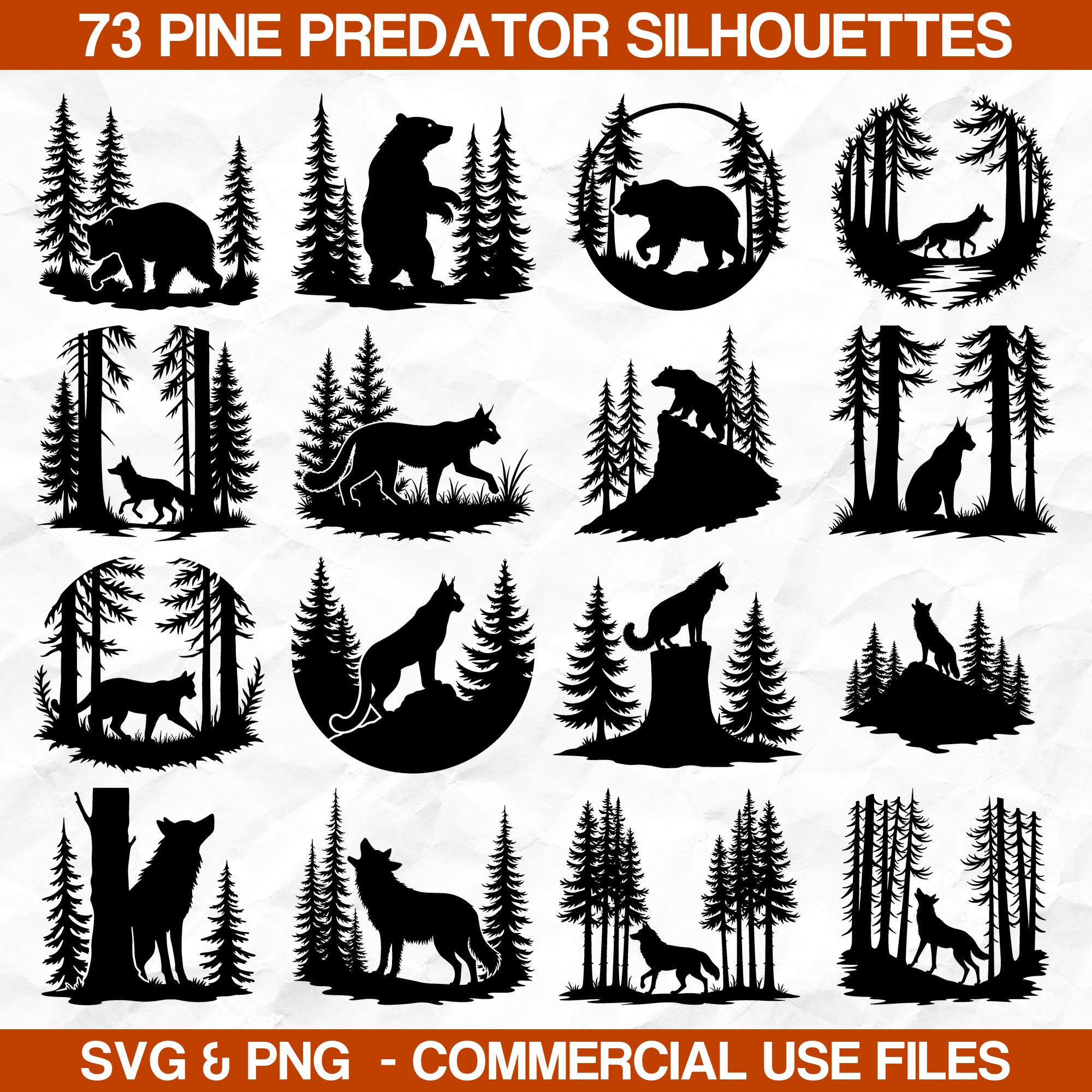 Pine Predator Silhouettes Svg & Png Bundle for Cricut and Laser Engrave ...