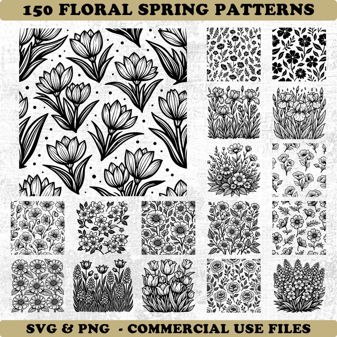 Spring Floral Seamless Patterns Svg & Png Bundle for Cricut and Laser ...