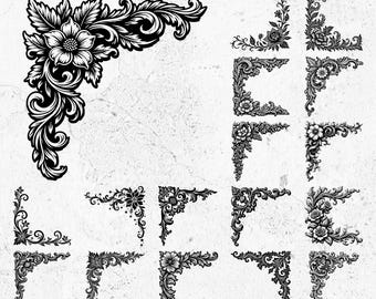 Rococo Filigree Corners Svg & Png Bundle for Cricut and Laser Engrave Designs instant downloads