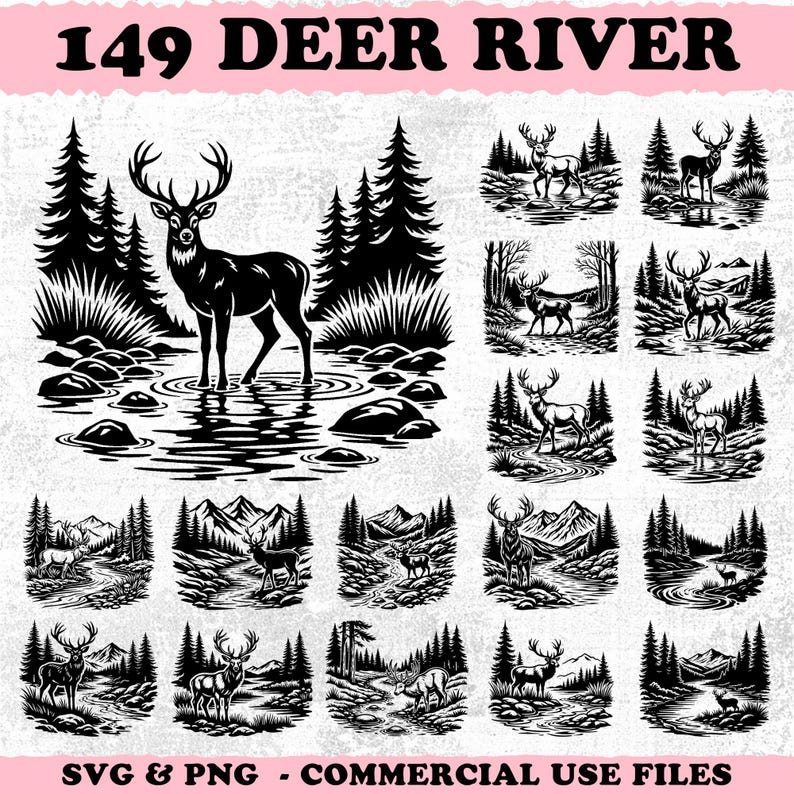 Deer River Landscape Scenes Svg & Png Bundle for Cricut and Laser ...