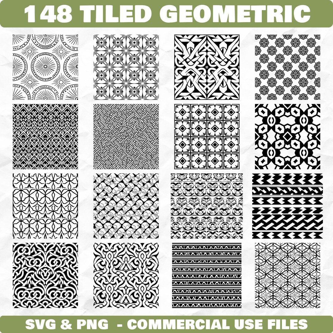Tiled Geometric Pattern Designs Svg & Png Bundle for Cricut and Laser ...