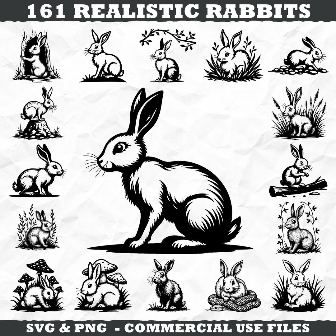 Realistic Rabbit SVG & PNG Bundle for Cricut and Laser Engrave Crafts ...