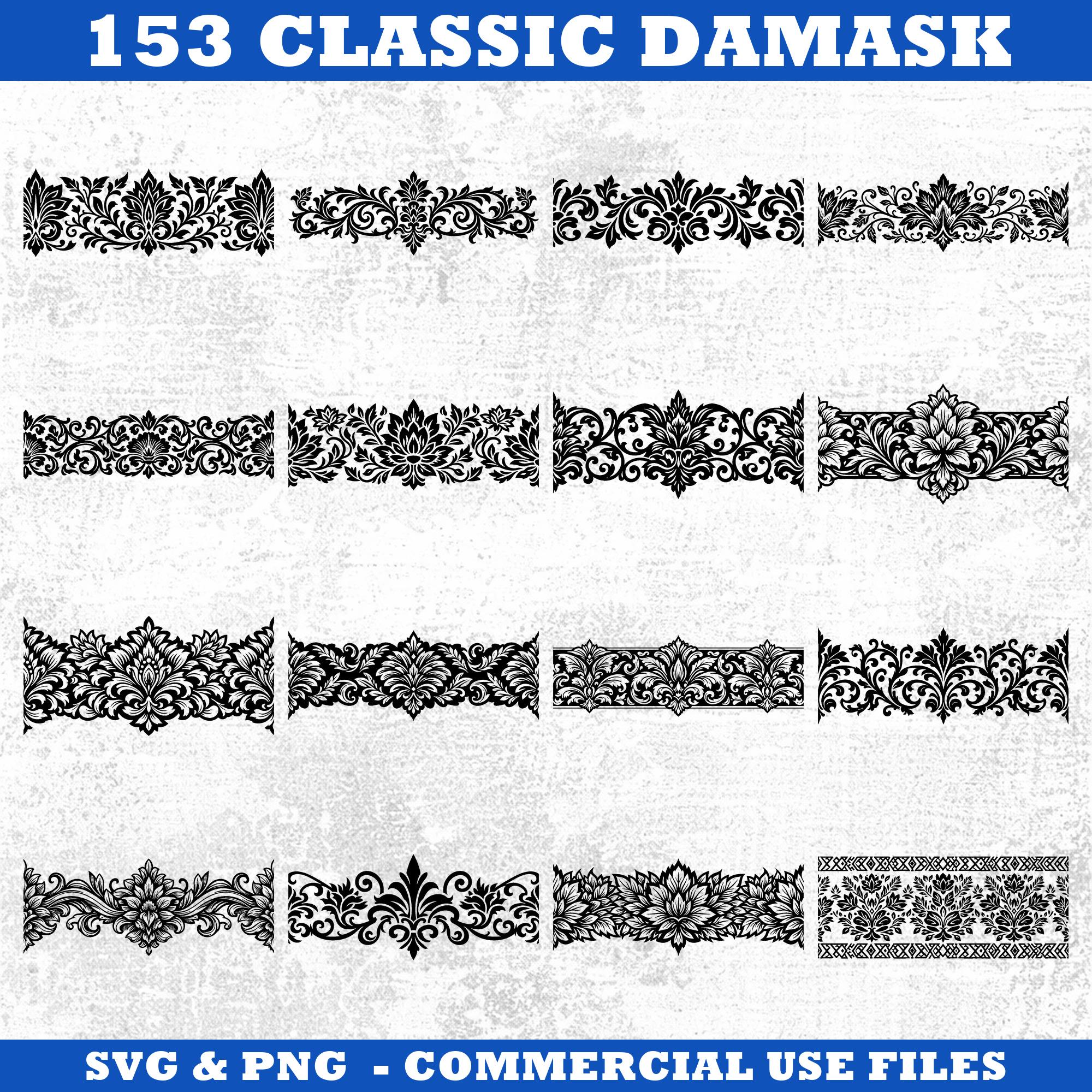Classic Damask Strip Borders Svg & Png Bundle for Cricut and Laser ...