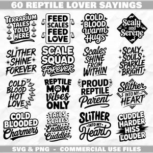 Reptile Lover Sayings Svg & Png Bundle for Cricut and Laser Engrave Projects instant downloads
