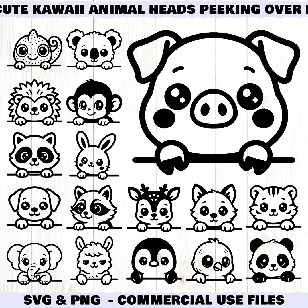 Cute Kawaii Animal Heads Svg & Png Bundle for Cricut and Laser Engrave ...
