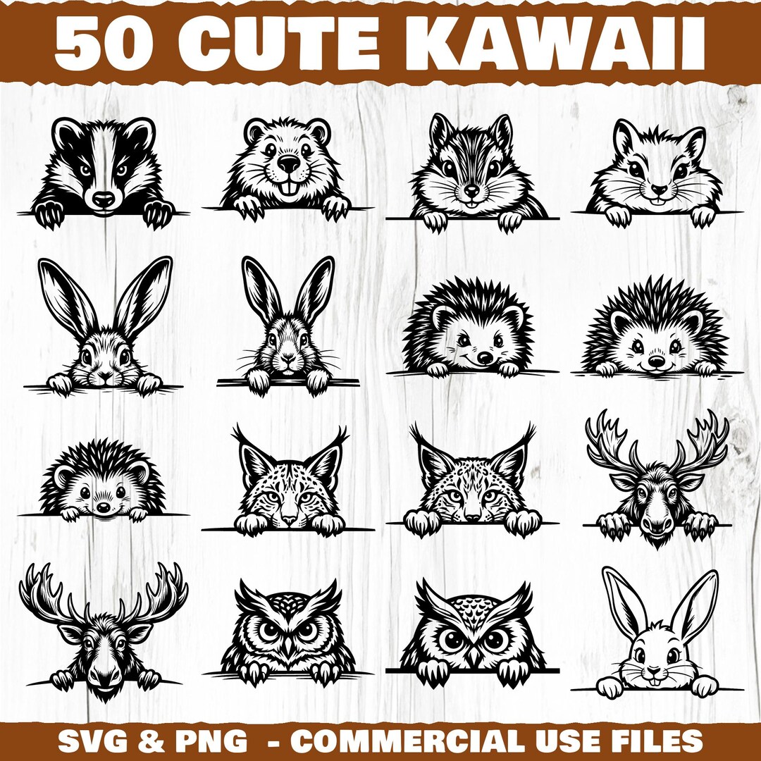 Cute Kawaii Forest Animal Heads Svg & Png Bundle for Cricut and Laser ...