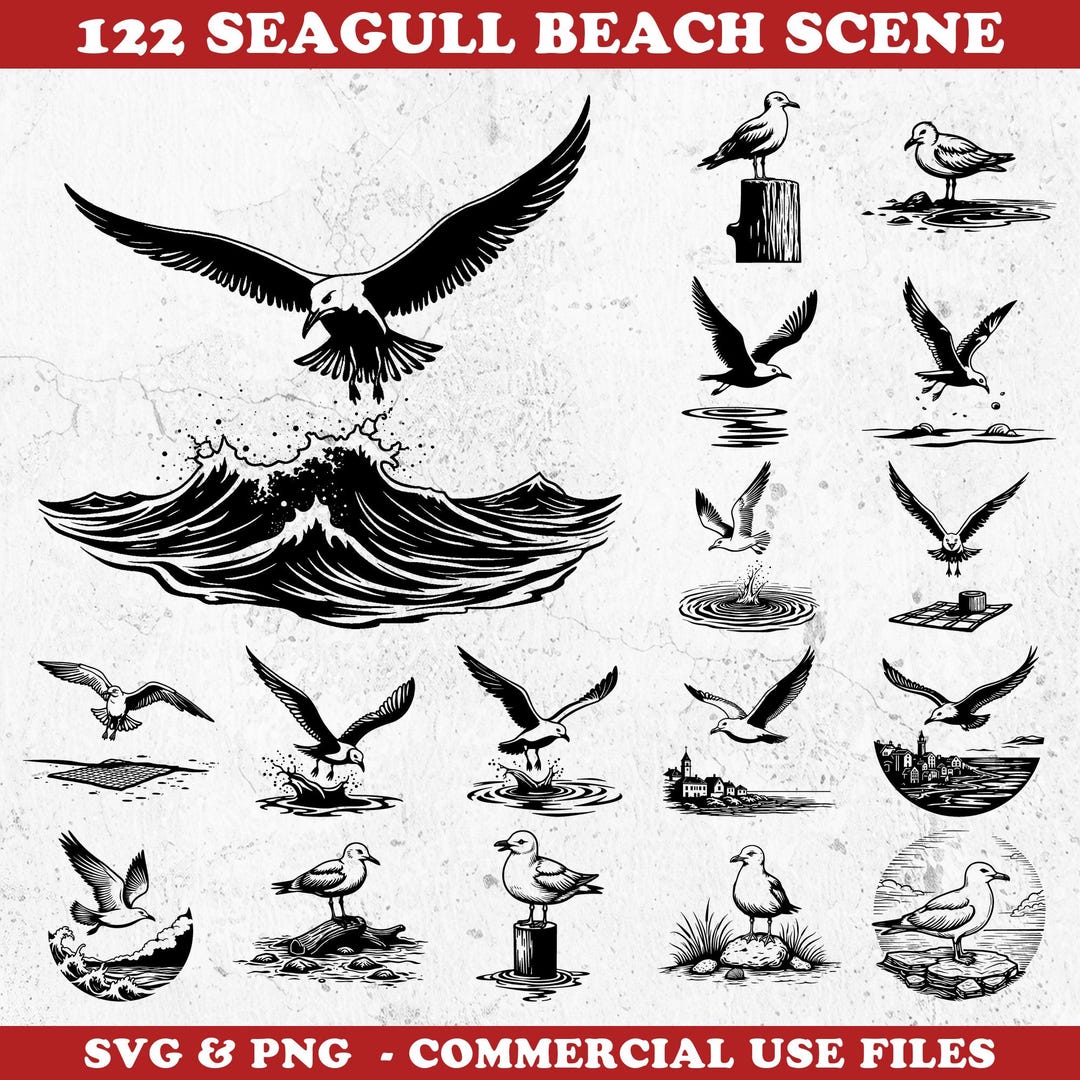 Seagull Beach Scene Svg & Png Bundle for Cricut and Laser Engrave Art ...