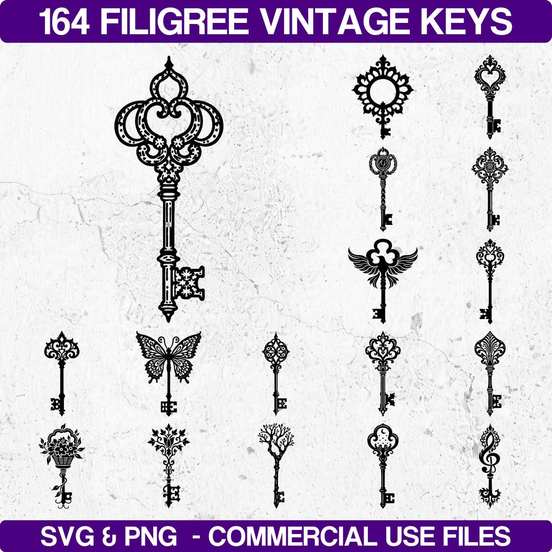 Filigree Key Filigree Vintage Keys Svg & Png Bundle for Cricut and Laser Engrave ...