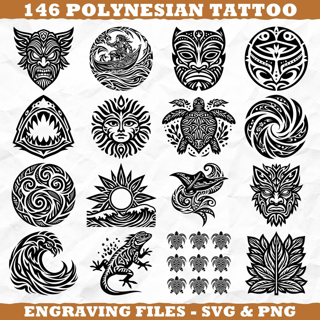 Tribal Polynesian Tattoo Patterns Svg & Png Bundle for Cricut and Laser ...