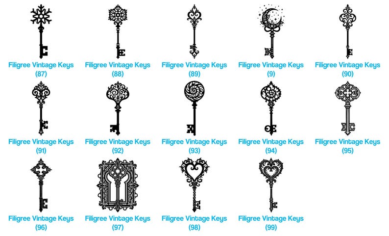 Filigree Key Filigree Vintage Keys Svg & Png Bundle for Cricut and Laser Engrave ...