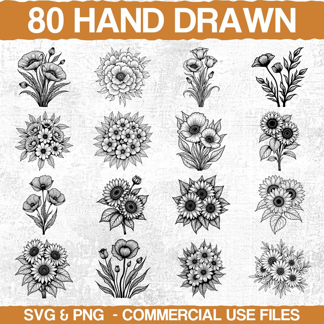 Hand Drawn Floral Botanical Svg & Png Bundle for Cricut and Laser ...