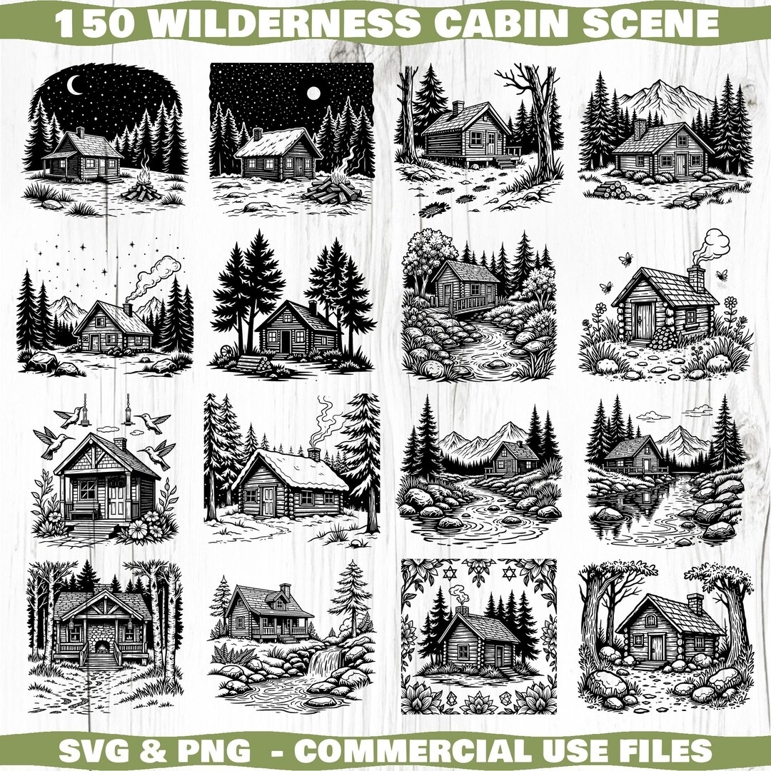 Hidden Cabin Wilderness Scene Svg & Png Bundle for Cricut and Laser ...
