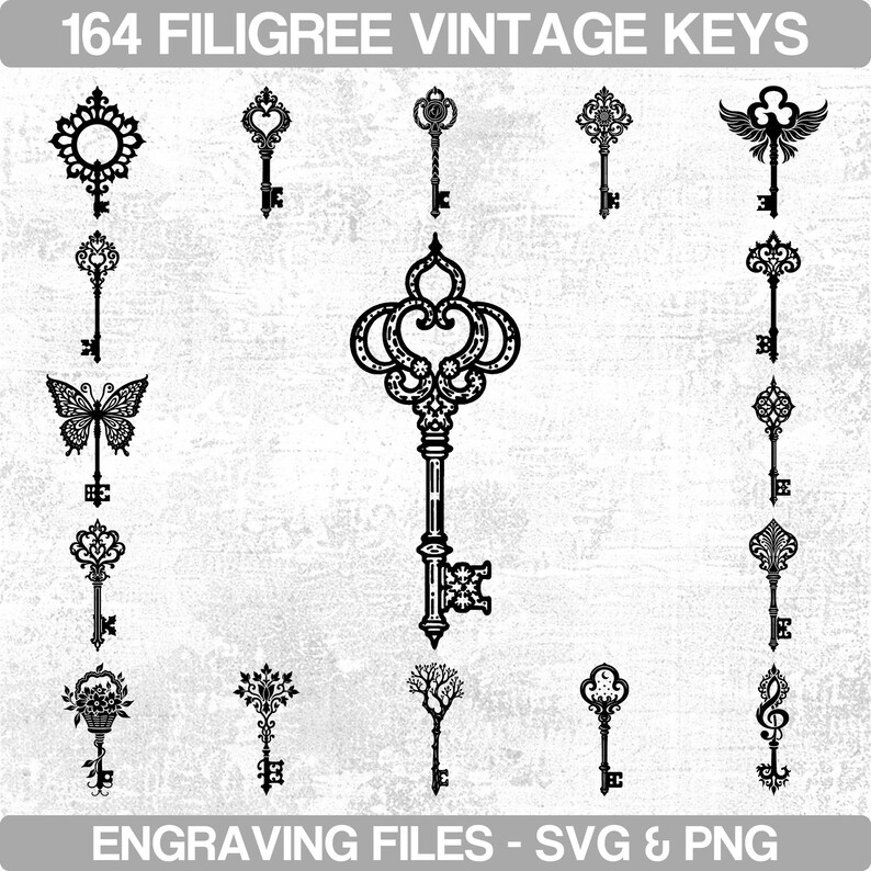Filigree Vintage Keys Svg & Png Bundle for Cricut and Laser Engrave ...