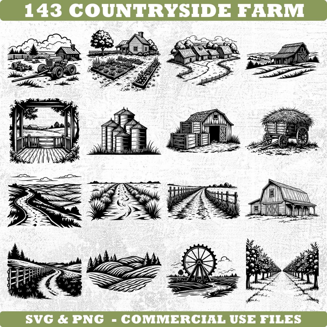 Countryside Farm Scene Svg & Png Bundle for Cricut and Laser Engrave ...