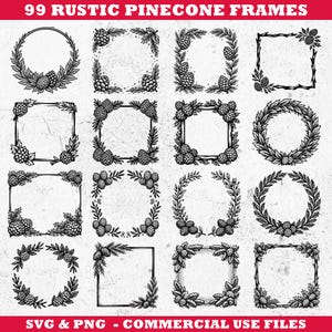 Rustic Pinecone Frames Svg & Png Bundle for Cricut and Laser Engrave Projects instant downloads