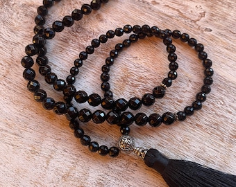 Onyx Mala, Grounding Mala, Faceted Onyx Mala, 108 Beads, Black Onyx, Mala for Protection, Yoga Mala, Onyx Beads, Boho Mala, Yoga Jewellery