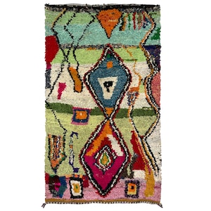 Vintage Moroccan Boucherouite Berber Rug | Abstract Vintage Rug | Boucherouite Rug | Authentic Rug | Handmade Rug | Moroccan Tapis Carpet