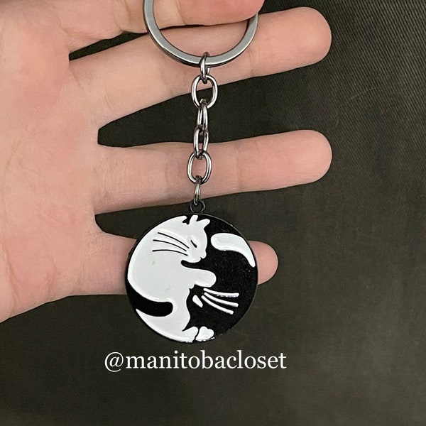 Porte-clés chat, porte-clés Yin Yang chat lune, porte-clés mignon, amoureux des chats, cadeau de mariage, cadeau meilleur ami, cadeaux chat, Chakra/Balance Taijitu