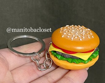 Hamburger Charm Keychain- food keychain - mcd burger - krabby patty - cute - wuw