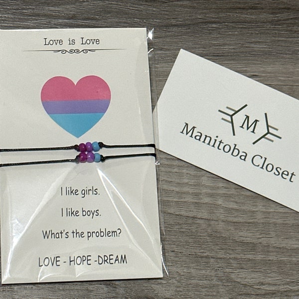 Pride Bisexual Pink, Purple, and Blue Bead Adjustable String Bracelet, Love is Love, Bisexual flag colors, Fashionable pride accessory,Pride