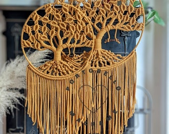 Large Macrame Tree of Life,Boho Decor,Handmade Dreamcatcher,Earth tone wall art,Handmade Dreamcatcher,Family Gift, Unique Modern Art,mustard