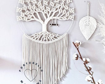 Árbol de la vida grande de macramé, decoración del hogar hecha a mano, regalo familiar, arte de pared en tonos tierra, decoración moderna de macramé para sala de estar, regalo bohemio atrapasueños