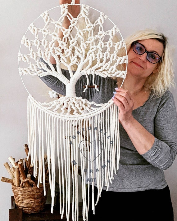 Grand arbre de vie en macramé, décoration d'intérieur faite à la