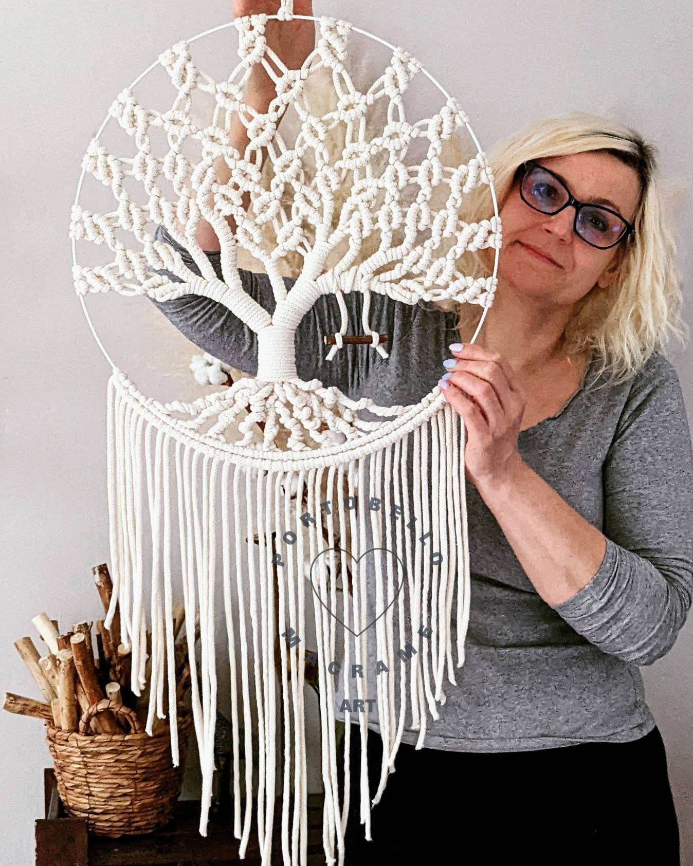 Grote Macrame Tree of Life Handgemaakte Home Decor Unieke Decor