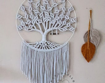 Árbol de la vida de macramé grande, decoración del hogar hecha a mano, arte de decoración único, arte de pared de regalo familiar, decoración de sala de estar de macramé moderna, regalo de Dreamcatcher Boho