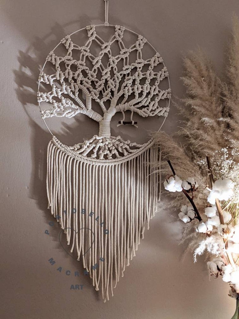 Large Macrame Tree of Life,Handmade Home Decor,Unique Decor Art,Family Gift, cozy room decor,Living Room Decor,Boho gift,earth tone wall art image 5