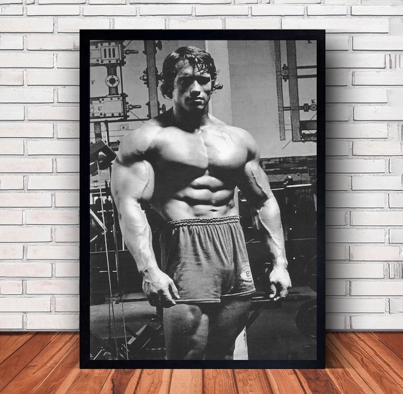 Pôster esportivo de Arnold Schwarzenegger em tela para decoração de parede de quarto familiar (opção com moldura) Style #2