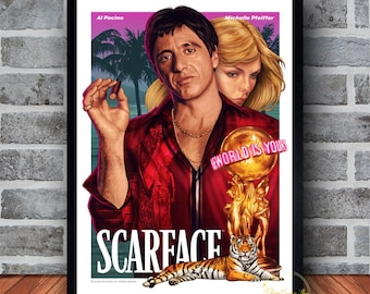 ヴィンテージ映画ポスター アル・パチーノ スカーフェイス 白黒 1980