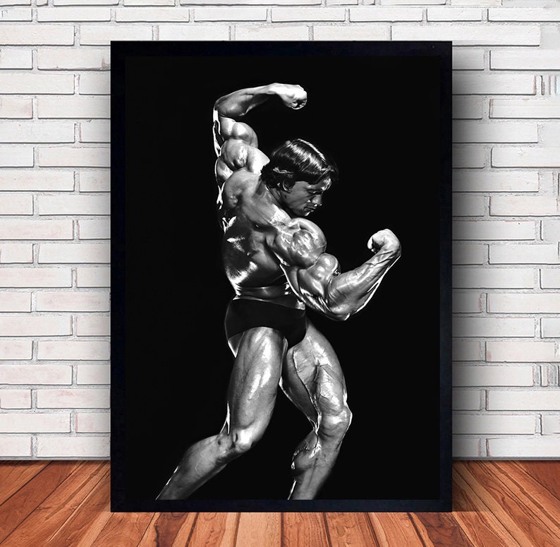 Pôster esportivo de Arnold Schwarzenegger em tela para decoração de parede de quarto familiar (opção com moldura) Style #3