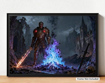 Dark Souls Bonfire Movie Poster Canvas Wall Art Family Bedroom Decor Frame Option Available