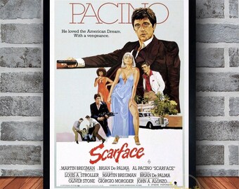 Al Pacino Scarface Movie Poster Canvas Wall Art Family Bedroom Decor Frame Option Available