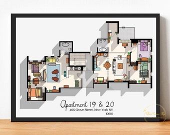 May include: A black and white floor plan of Apartment 19 & 20, located at 495 Grove Street, New York NY 10001. The floor plan shows the layout of the apartment, including the living room, kitchen, bedrooms, and bathrooms.
