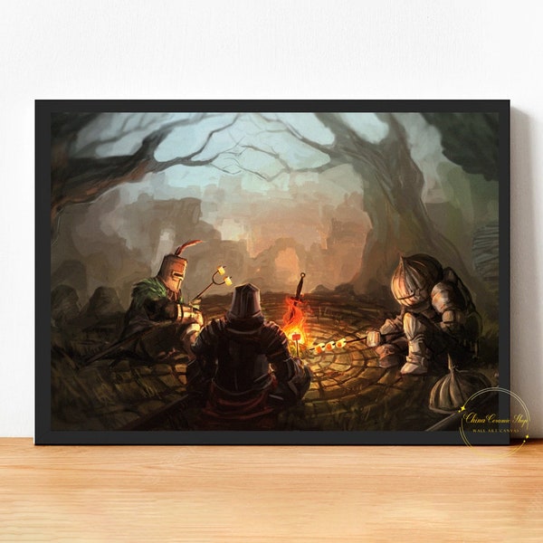 Dark Souls Bonfire Movie Poster Canvas Wall Art Family Bedroom Decor Frame Option Available
