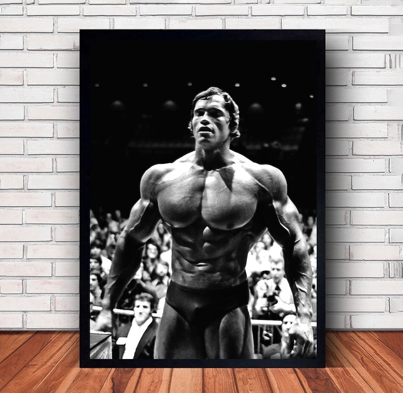 Pôster esportivo de Arnold Schwarzenegger em tela para decoração de parede de quarto familiar (opção com moldura) Style #1