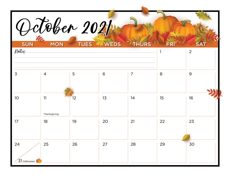 Calendar  Fall themed October 2021 image 0