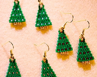 Mini Christmas Tree Drop Earrings | Various Colors | Native Made | Handmade Earrings | Beaded Earrings | Gift | Trending