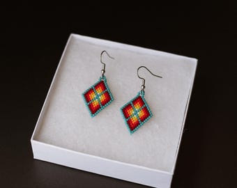 X Shield Drop Earrings | Authentic Native Made | Ode'imin & Sage | Handmade Earrings | Beaded Earrings | Gift | Trending