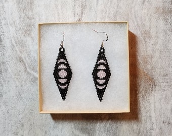 Handwoven Beaded Earrings | Whispering Pink Moon Phase | Native Made