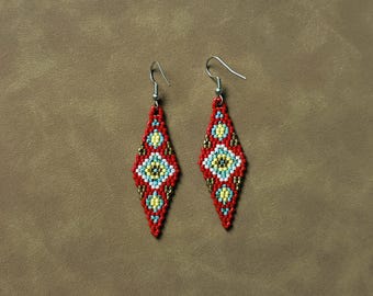 Terra Cotta Sun Pendant Drop Earrings | Native Made | Handmade Earrings | Beaded Earrings | Gift | Trending
