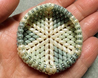 Handwoven Beaded Trinket Bowl | Seafoam SuperDuo Beads, Ring Holder