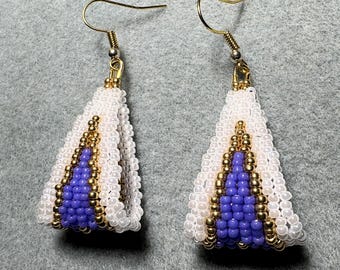 Pearly Periwinkle Oval Hoop Earrings | Native Made | Handmade Earrings | Beaded Earrings | Gift | Trending